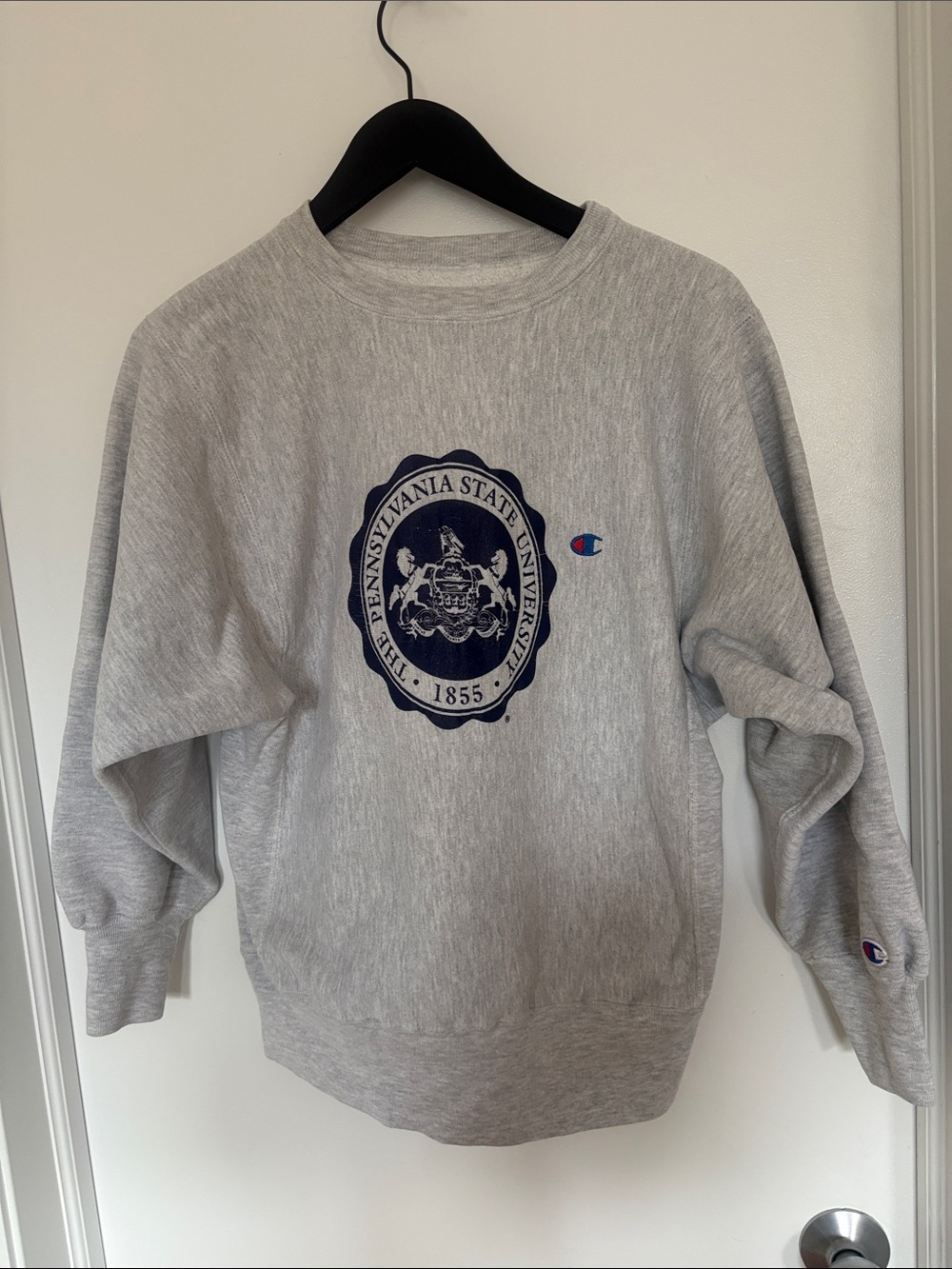 Champion vintage Penn stat Gray Crewneck Sweatshirt with Navy University Crest